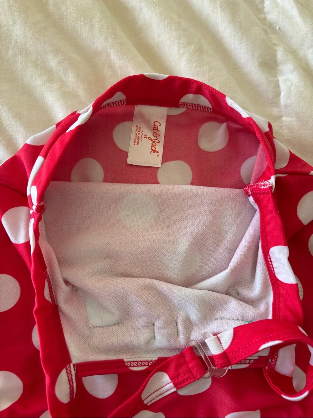 Cat & Jack Girls 4T Red White Polka Dot One Piece Swimsuit Bow